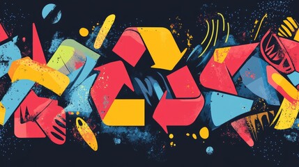 Poster - A creative and vibrant abstract design illustrating recycling, with dynamic colors and shapes highlighting sustainability, environmental awareness, and creativity.
