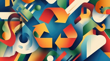 Poster - A creative and vibrant abstract design illustrating recycling, with dynamic colors and shapes highlighting sustainability, environmental awareness, and creativity.