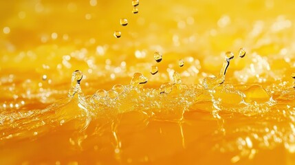 Poster - Water drops on yellow background with copy space for text and realistic photography