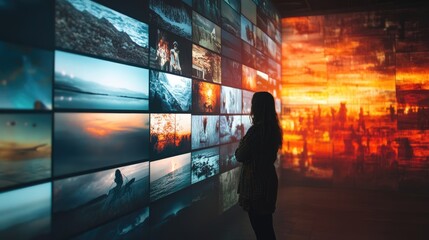 Poster - A digital screen with a continuous flow of images, capturing the essence of a digital slideshow or photo gallery.