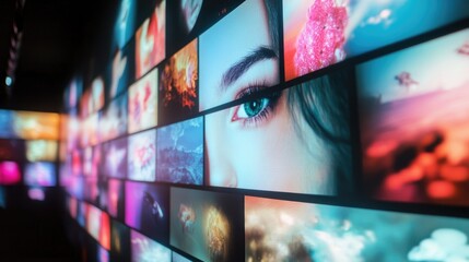 Poster - A digital screen with a continuous flow of images, capturing the essence of a digital slideshow or photo gallery.