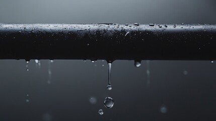 Poster - A dramatic shot of water dripping from a black pipe, highlighting the functionality and importance of plumbing systems in a minimalist setting.
