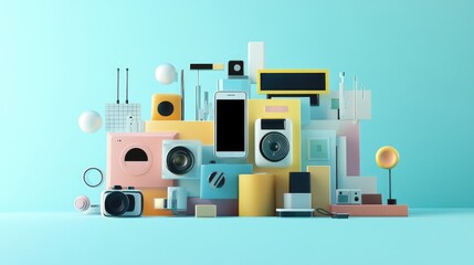 Poster - A dynamic image of tech devices, all connected through a mobile phone, symbolizing the integration of modern technology into daily life.
