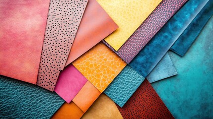 Poster - A flat lay of different colored paper textures, each with unique patterns, perfect for creative projects or design inspiration.