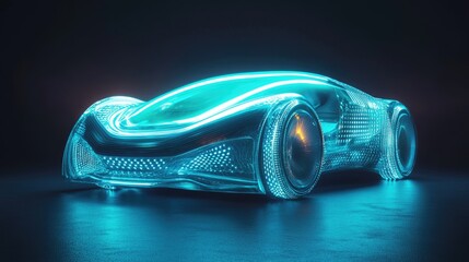 Aufkleber - A futuristic rendering of a holographic smart car interface glowing in blue, showcasing innovative technology in automotive design for the future.