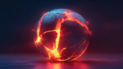 Poster - A glowing, cracked globe emitting heat waves in 3D, symbolizing the pressing issue of global warming in an abstract and visually striking design.
