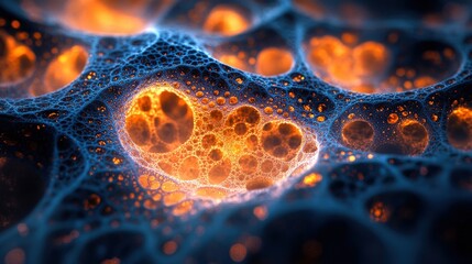 Poster - Close up image of a cell with numerous bubbles under a microscope lens