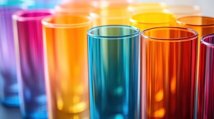 Poster - Colorful transparent tubes arranged in a vibrant display of hues and shades for artistic effect