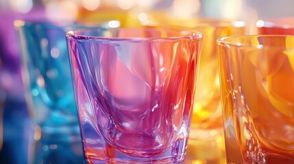 Poster - Close up of a glass filled with vibrant colors against a colorful abstract background