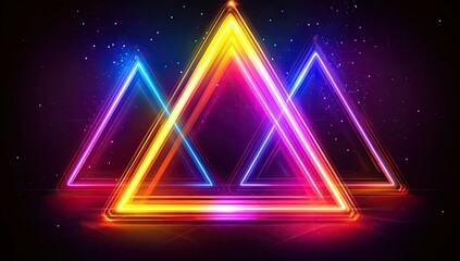 Poster - Neon triangles, vibrant colors, dark background, digital design
