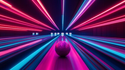 Wall Mural - Neon Bowling Alley with Blurred Lanes