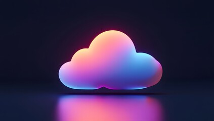 Aufkleber - Neon Cloud Icon on Dark Reflective Surface (1)