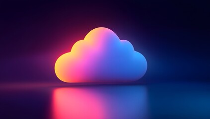 Poster - Neon Cloud Symbol on Reflective Surface
