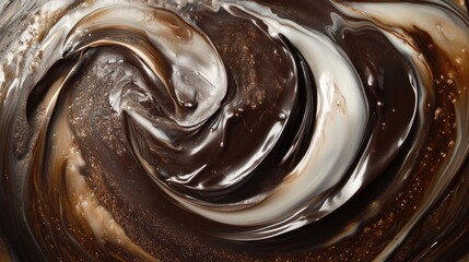 Poster - A sensory masterpiece of creamy, glistening chocolate swirling, demonstrating the rich texture and indulgent elegance in each fluid motion