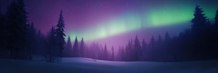 Leinwandbilder - Northern lights illuminate a snowy forest landscape during a clear winter night with starry skies. Generative AI