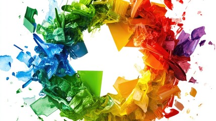 Aufkleber - A vibrant abstract swirl of colors and shapes representing recycling, sustainability, and environmental awareness, creating an artistic depiction of eco-conscious creativity.