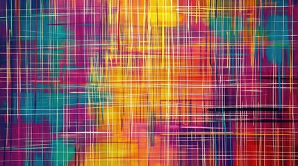Poster - A vibrant abstract grid painting with uneven, rough brushstrokes creating an organic, spontaneous artistic expression.
