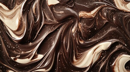 Aufkleber - A visual masterpiece of chocolate swirling elegantly, showcasing its creamy texture and the luxurious shine of its rich, velvety perfection.
