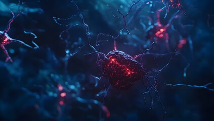 Poster - Neural Network Activity, Deep Brain, Red Glow, Scientific Research