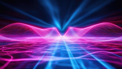 Aufkleber - Neon abstract waves, futuristic landscape, vibrant colors, converging beams