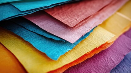 Poster - Close-up of various colored papers stacked, showcasing their textures and vibrant hues in a creative, colorful display.