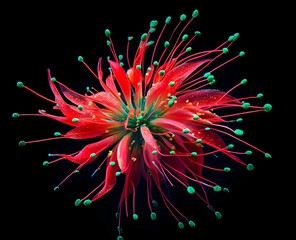 Wall Mural - Vibrant red and green fireworks display against a black background