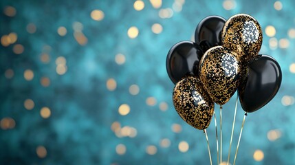 Wall Mural - Black gold balloons party celebration bokeh background