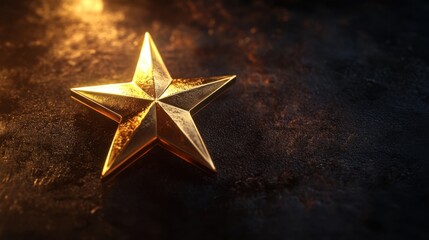 Poster - A sparkling golden star trophy on a dark, textured surface with soft lighting creating a sense of accomplishment.