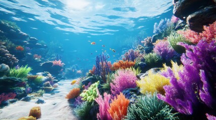 Poster - A stunning underwater coral reef, full of vibrant colors and peaceful fish swimming by.