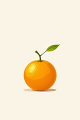 Wall Mural - there is a orange with a leaf on it sitting on a table