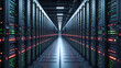 © KXSTUDIO - Modern Data Center With Rows of Server Racks futuristic data center featuring long rows of high-performance server racks illuminated by blinking red and green LED light