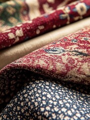 Leinwandbilder - Patterns of floral and geometric designs on woven fabrics with space for creative text or design elements. Generative AI