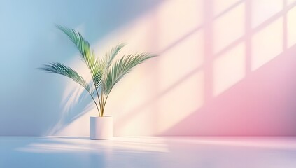 Poster - Pastel Room Plant Sunlight Shadows