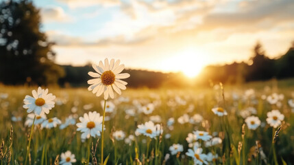 Sticker - beautiful sunset over field of wildflowers, creating warm atmosphere