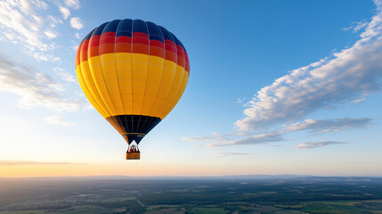 Wall Mural - vibrant hot air balloon soaring in clear blue sky at sunset