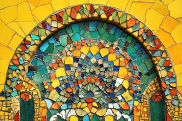 Sticker - Ornate multicolored mosaic archway displays fragmented tile design beautifully