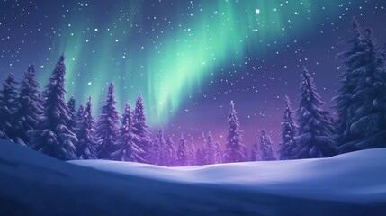 Leinwandbilder - Majestic northern lights illuminate a winter wonderland with snow covered trees at night. Generative AI