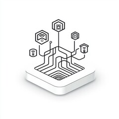 Fototapete - 3D smart home hub icon symbolizing connected devices, designed with a white background.