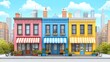 © Artajar - Colorful Urban Townhouses Facades Featuring Streetfront Businesses and Commercial Establishments with Brickwork Chimneys and City Skyline View