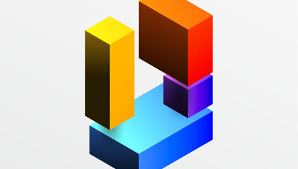 Poster - Sleek abstract design featuring isometric 3D blocks in a clean, modern composition. Perfect for tech-inspired themes, with vibrant colors and geometric precision