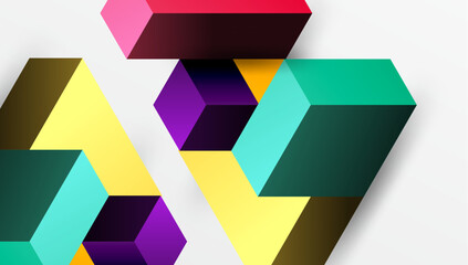 Poster - Sleek abstract design featuring isometric 3D blocks in a clean, modern composition. Perfect for tech-inspired themes, with vibrant colors and geometric precision