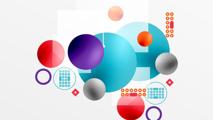 Poster - Minimalistic abstract vector design, layered geometric shapes circles, squares, and triangles with soft pastel gradients and semi-transparent effects. Perfect for contemporary use