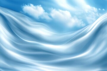 Wall Mural - ethereal waves of blue silk with gentle clouds in bright sky