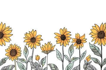 Wall Mural - Divider doodle of sunflower backgrounds plant line.