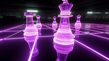 Poster - Giant illuminated chess pieces create a stunning visual in an urban setting at night