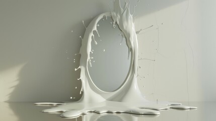 Aufkleber - A dynamic splash of white liquid creating a circular shape, set against a neutral background. A mesmerizing blend of motion and form in digital artistry. AI generated.