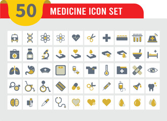 Poster - 50 medical icons collection. contains medicine and others, Small user interface solid icon symbols for apps and websites