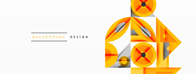 Poster - Geometric abstract composition with intersecting shapes, circles, triangles, and gradients, blending vibrant colors and dynamic contrasts to create a modern, futuristic visual design