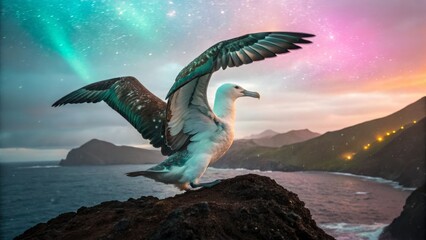 Wall Mural - Surreal Albatross Dreamscape: Vibrant Avian Fantasy in a Celestial Ocean