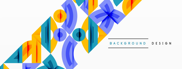 Aufkleber - Abstract geometric background with shapes, featuring circular and rounded elements. Bold contrast, smooth gradients, dynamic composition, futuristic style